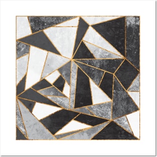 Black, White and Gold Modern Mosaic Geometric Line Pattern Posters and Art